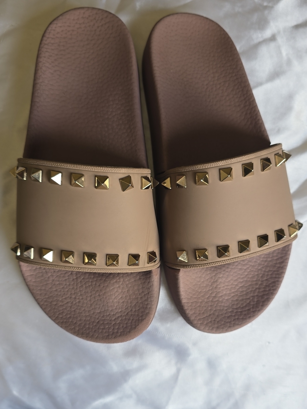 Valentino Garavani Women's Nude Slide Sandals with Gold Studs